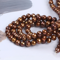 Perles en vrac en forme de pomme de terre de 8-9 mm, perles d'eau douce brunes, brins de perles naturelles