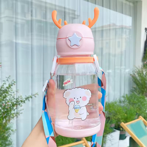 Bouteille d'eau écologique en plastique PC de 600 ml pour enfants avec paille, motif dessin animé, couleur et logo personnalisables, non adaptée à l'eau bouillante, non destinée aux voyages - Product Image 3