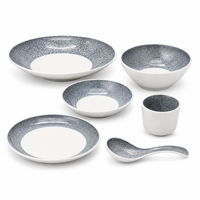 Service de vaisselle en mélamine à carreaux bleu-gris, ensemble incassable d'assiettes, bols et plateaux pour restaurant, fête, repas quotidiens, sûr et conforme CE