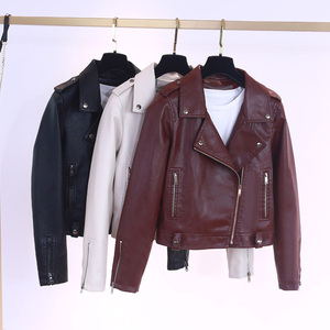 Veste en <span class=keywords><strong>cuir</strong></span> PU <span class=keywords><strong>rouge</strong></span> vin ajustée pour <span class=keywords><strong>femme</strong></span>, veste de motard en similicuir <span class=keywords><strong>bordeaux</strong></span> avec fermeture éclair asymétrique pour l'automne - Product Image 2