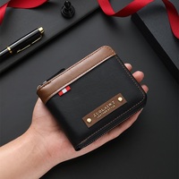 Dompet Zipper Kulit PU Pendek Modis dengan Warna Patchwork untuk Pria, Dilengkapi Kantong Koin, Kapasitas Besar dengan Banyak Slot Tempat Kartu