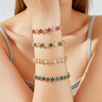 Gelang Tenis Zirkonia Kubik Clover Mewah Grosir Berlapis Emas Multi Warna Gelang Clover Keberuntungan yang Dapat Ditumpuk Perhiasan Wanita