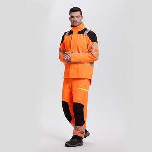 Chaqueta de seguridad reflectante estilo europeo para exportación transfronteriza, conjunto de ropa de trabajo de poliéster naranja con capucha y cuello alto, de fábrica. - Product Image 2