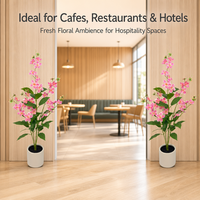 Arbre de jasmin artificiel suspendu de 3 pieds, fleurs roses, feuilles vertes, plante artificielle en soie avec pot beige pour la décoration de mariage et de boutique