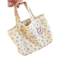 Chine bonne qualité usine directement vente grande capacité sacs fourre-tout en toile shopping personnalisé réutilisable imprimé floral sac en toile dentelle