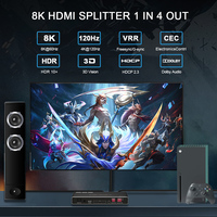 OEM ODM Séparateur audio vidéo HDMI 1x4 8k HDCP 2.3 Smart EDID HDR 8K60Hz Amplificateur 1 entrée 4 sorties Splitter HDMI PCS HDTV