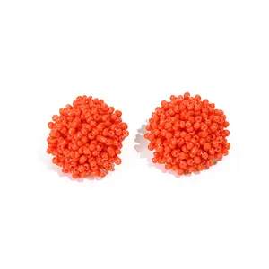 New Color 3cm Big Stud Seed Beads Beaded Earrings Girls Fashion Boho Style Handmade Beaded Earrings For Women