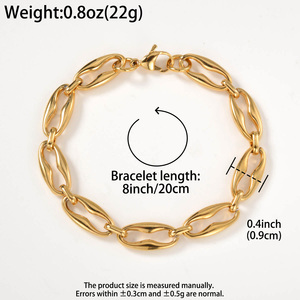 Bracelet unisexe en acier inoxydable plaqué or 18 carats, maillons cubains ovales lisses et géométriques, finition miroir brillante, durable et tendance - Product Image 6