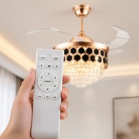 Ventilateur de plafond moderne en cristal K9 avec lumière, 48 pouces, moteur DC silencieux réversible, 6 vitesses, minuterie, ventilateur d'intérieur
