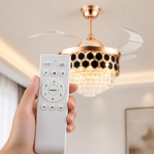 Modern K9 Crystal Ceiling Fan with <b>Light</b> 48 Inch Quiet Reversible DC Motor 6 Speeds Timer Indoor Fan - Product Image 5