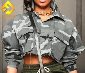 Primavera autunno moda alta qualità a maniche lunghe corte giacca a fatica mimetica <span class=keywords><strong>donna</strong></span> - Product Image 3