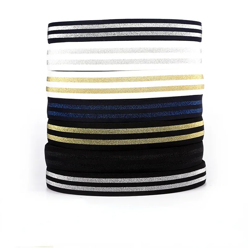 Factory Customized golden and silver color cord striped elastic band skirt pants belt jacquard elastic band