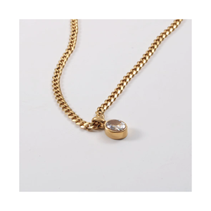 Nuevo 18K chapado <span class=keywords><strong>en</strong></span> oro libre de deslustre de acero inoxidable Vintage Star 5a Zircon colgante pulido cubano cadena collar mujeres - Product Image 1