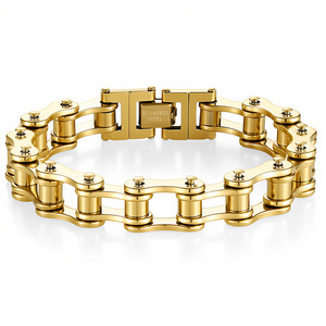 Pulsera Rocker para Hombre al por Mayor, Brazalete Punk de Acero Inoxidable Chapado en Oro con Cadena y Detalles de Tachuelas, Pulseras de Moda para Regalo de Motociclista - Product Image 4
