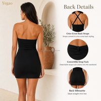 Robe mini moulante noire sans bretelles Yegao pour femme, sexy, pour club et soirée, en tricot extensible avec cordon de serrage et fronces, vente en gros, OEM, ODM, sur mesure