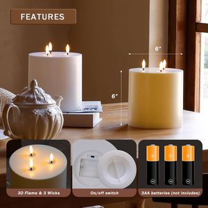 Extra Large Ivory Flicker Flameless Paraffin Wax 3D Real Flame LED Remote Control Handmade Pillar Candles Home Decoration - Product Image 2