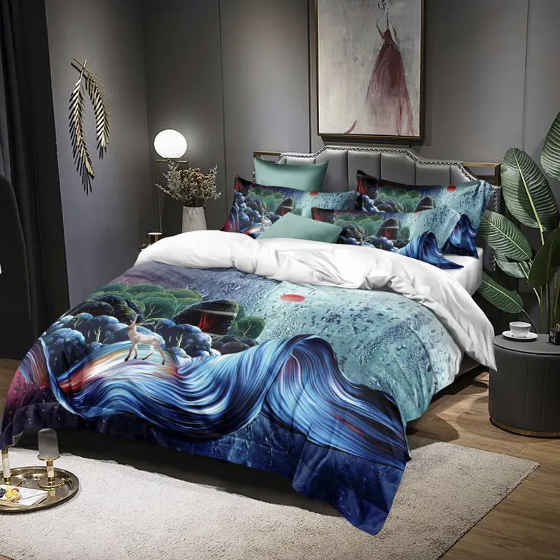 Best Selling Digital Print Comforter Duvet Cover Set 3D Satin Cheap Sheets Cover Bed Sheet Manufacturers Luxury Bedding Sets