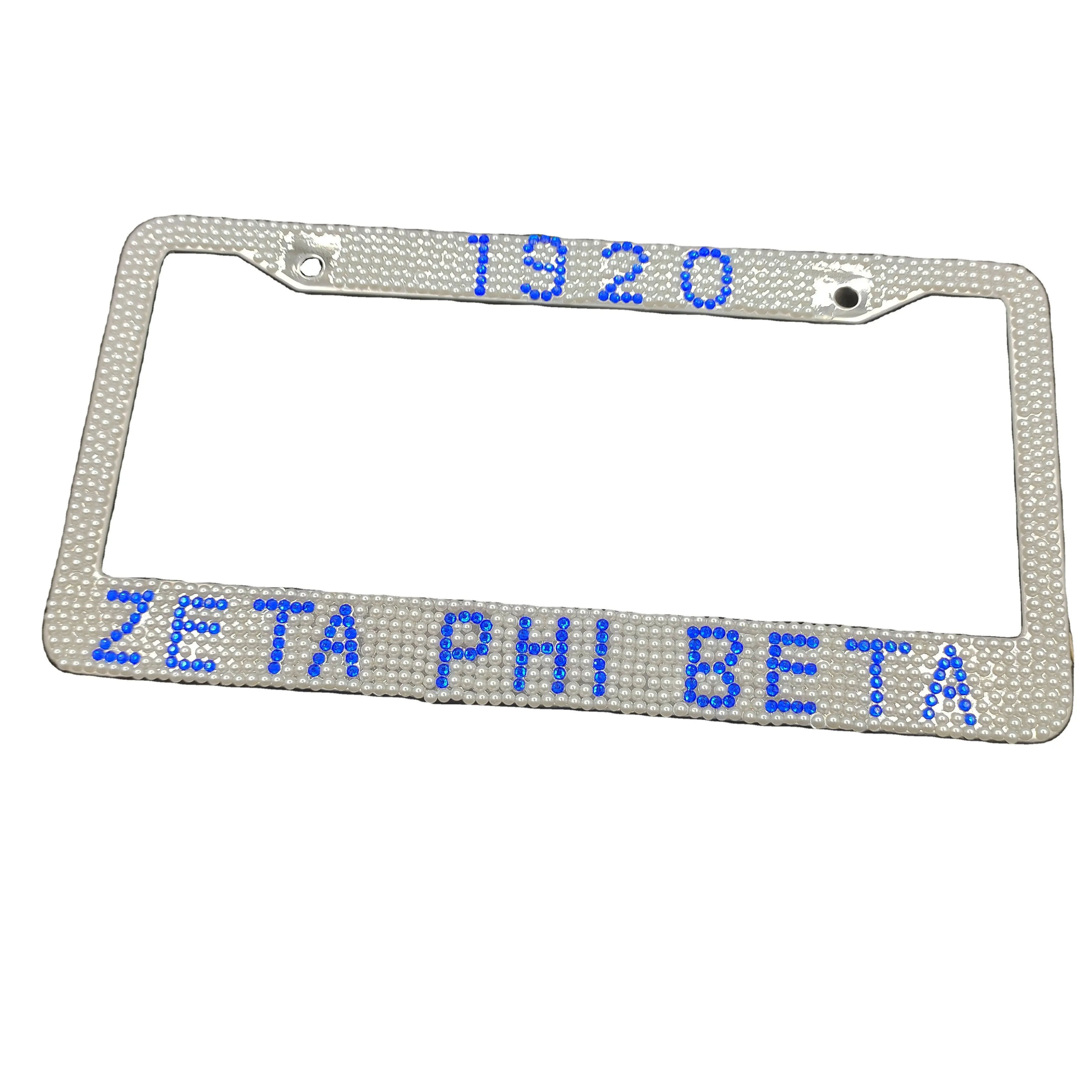 Handcrafted Zeta Phi Betaป้ายทะเบียนรถRhinestoneหรูหรา 1920 เงาBlingสแตนเลสมอเตอร์กรอบป้ายทะเบียน