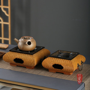 Bamboo Woven Stove Charcoal Tea Warmer Freestanding Asian Style Durable For Indoor Tea Brewing - Product Image 1