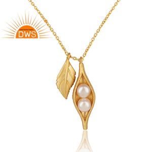 Indian 18k Gold Plated 925 Silver Necklace Seedpod Natural Pearl Gemstone Pendant Necklace Jewelry Wholesale - Product Image 2