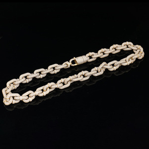 Europäisch-Amerikanischer Stil Vergoldete Silber-Moissanit Cuban-Link Halskette für Männer Hip-Hop Mode mit Diamant-Akzenten - Product Image 2