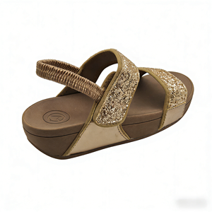 <span class=keywords><strong>Sandali</strong></span> Estivi con Plateau Dorati per Donna - Punta Aperta, Chiusura con Velcro, Traspiranti e Comodi per Spiaggia e Outdoor - Product Image 5