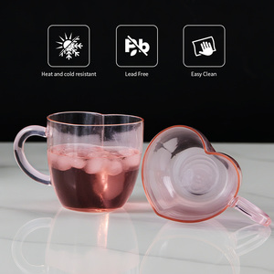 Cốc thủy tinh dễ thương cho bé gái Ngày Valentine Bộ cốc cà phê hình trái tim một lớp màu hồng và rõ ràng - Product Image 1