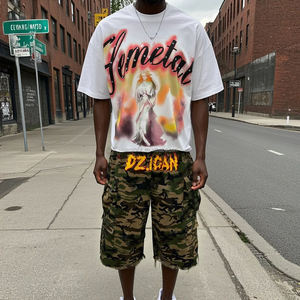 เสื้อยืดพิมพ์ลายกราฟิกสำหรับผู้ชายเสื้อโอเวอร์ไซส์ผ้าคอตตอนประดับพลอยเทียมสไตล์สตรีทแวร์คุณภาพสูงโชว์ไหล่ - Product Image 1