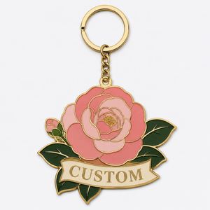 Llavero de Camelia Personalizado por el Fabricante, Llavero de Metal Romántico con Flor, Recuerdo para Amantes, Promoción para Floristerías - Product Image 1