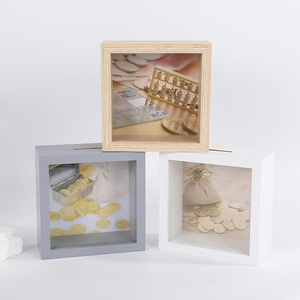 Al por mayor Hucha de ahorro cuadrada de madera blanca con ranura para monedas para niños y adultos, MOQ flexible, suministro directo de fábrica - Product Image 2