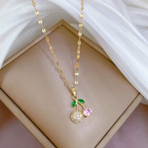 Sweet Girl Jewelry Micro Pave CZ Zircon Fruit Necklace Real 18k Gold Plated Watermelon Pineapple Cherry Zirconia Necklaces - Product Image 3