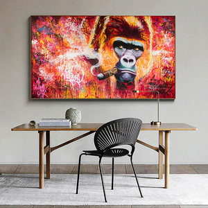 Lienzo de arte de pared moderno <span class=keywords><strong>para</strong></span> sala de estar, pintura de animales, imagen de cigarro <span class=keywords><strong>para</strong></span> fumar Gorilla, decoración del hogar, sin marco - Product Image 1