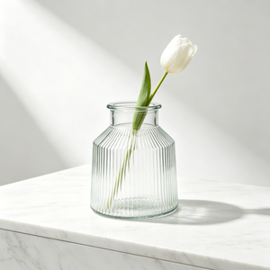 Vase à fleurs en verre cannelé, vase de table décoratif givré, centre de table à large ouverture côtelé pour la décoration de la maison, des mariages et des événements - Product Image 1