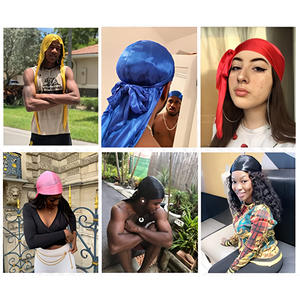 Ensemble de bonnets de nuit en satin à blocs de couleurs personnalisés en gros-élégant et polyvalent 3 pièces/ensemble comprenant bonnet <span class=keywords><strong>Durag</strong></span> et bonnet - Product Image 6