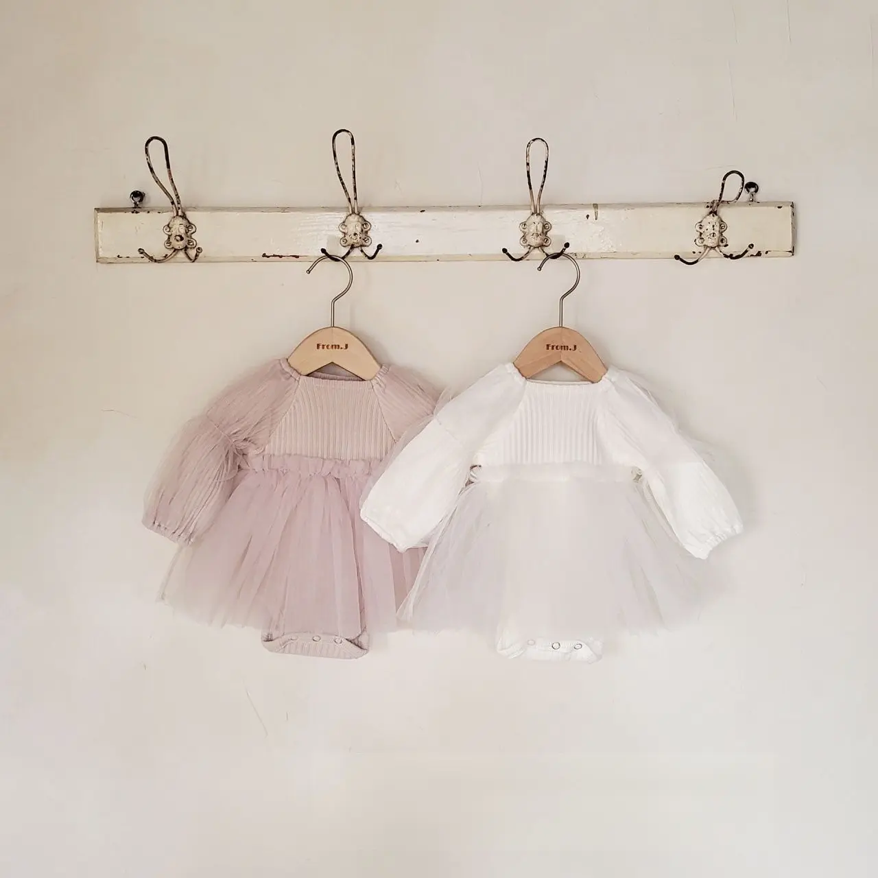 1 Pcs Custom Hot Stamp Label Tulle Romper Spring Autumn Newborn Infant Toddler Clothes Puff Sleeve Baby Girls Tutu Romper Dress