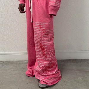Fabricación personalizada de los hombres de peso pesado Oem Streetwear Loose Jogger Sweatpannts Hombres Serigrafía Baggy Pierna ancha Rosa Pantalones de chándal - Product Image 1