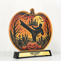 Trophée personnalisé en acrylique en forme de citrouille avec base en cristal noir pour ornements commémoratifs de fêtes