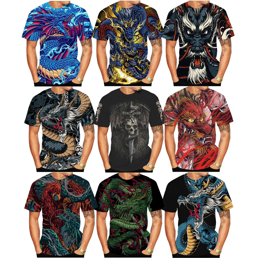 Schnelle Lieferung Dragon Tattoo 3D Digitaldruck Shirt für Herren Kinder Neueste Unisex Custom All Over Print OEM und ODM Tops