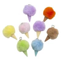 Porte-clés mignon en fausse fourrure pompon crème glacée, pendentif boule de fourrure Kawaii pour sac à dos, sac à main, clé, cadeau, décoration de fête