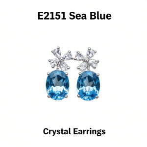 E2151 Orecchini Pendenti in Cristallo Blu Mare a Forma di Fiore con Montatura a Griffe, Classici da Indossare Ogni Giorno per Donne - Product Image 1