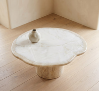 Meuble en pierre naturelle moderne personnalisé, table basse ovale en travertin beige blanc pour salon