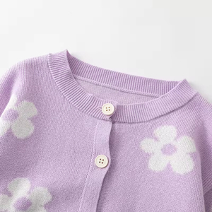 Suéter de Punto para Niñas Estilo Coreano, Cárdigan Infantil para Otoño e Invierno, Suéter de Punto con Cuello Redondo y Estampado Floral - Product Image 3