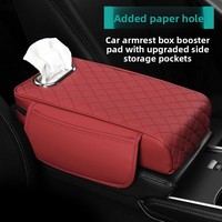 Coussin d'accoudoir de voiture en cuir Nappa brodé losanges, rangement multifonctionnel pour serviettes en papier, rehausseur universel pour coudière