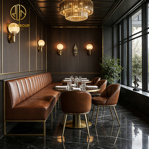 Canapé de <span class=keywords><strong>restaurant</strong></span> de luxe commercial en marbre rond et cuir marron, banquette demi-cercle, table et chaise pour café - Product Image 3