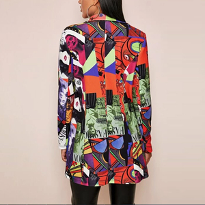 Long Ladies Oem Custom All Over Print Art Coat High Quality Formal Suites High Street Women Blazer - Product Image 4