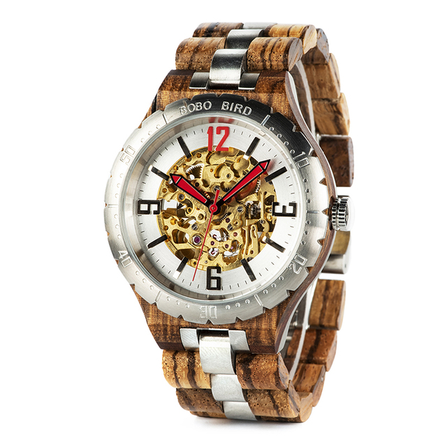 Quickshipment Men's Luxury Wood Automatic Wristwatch Sport and Fashion Mechanical Watch with Seiko Movement and Glass Dial
