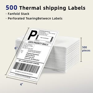 4" x 6" Thermal Labels, 1000 Labels Fanfold, Strong Adhesive, Clear Print, Compatible with Most Direct Thermal <b>Printers</b> - Product Image 3