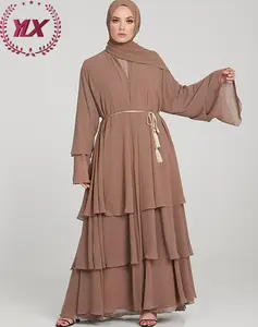 Layered Open Robe Casual Cardigan Dress Islamic Ladies Chiffon Abaya Women Prayer Jilbab Set Islamic Ethnic Clothing Abaya Dress