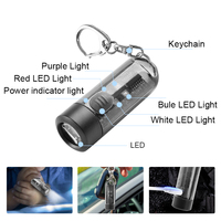 Senter LED ABS terang 4 warna, Senter EDC Mini dapat diisi ulang gantungan kunci UV
