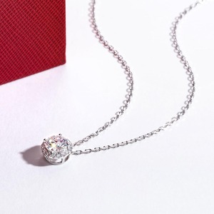 14K <b>Solid</b> White Gold Halo Pendant <b>Necklace</b>, 1 Carat D Color & Flawless Moissanites, 40+2+3mm Adjustable Sterling <b>Silver</b> Chain - Product Image 4